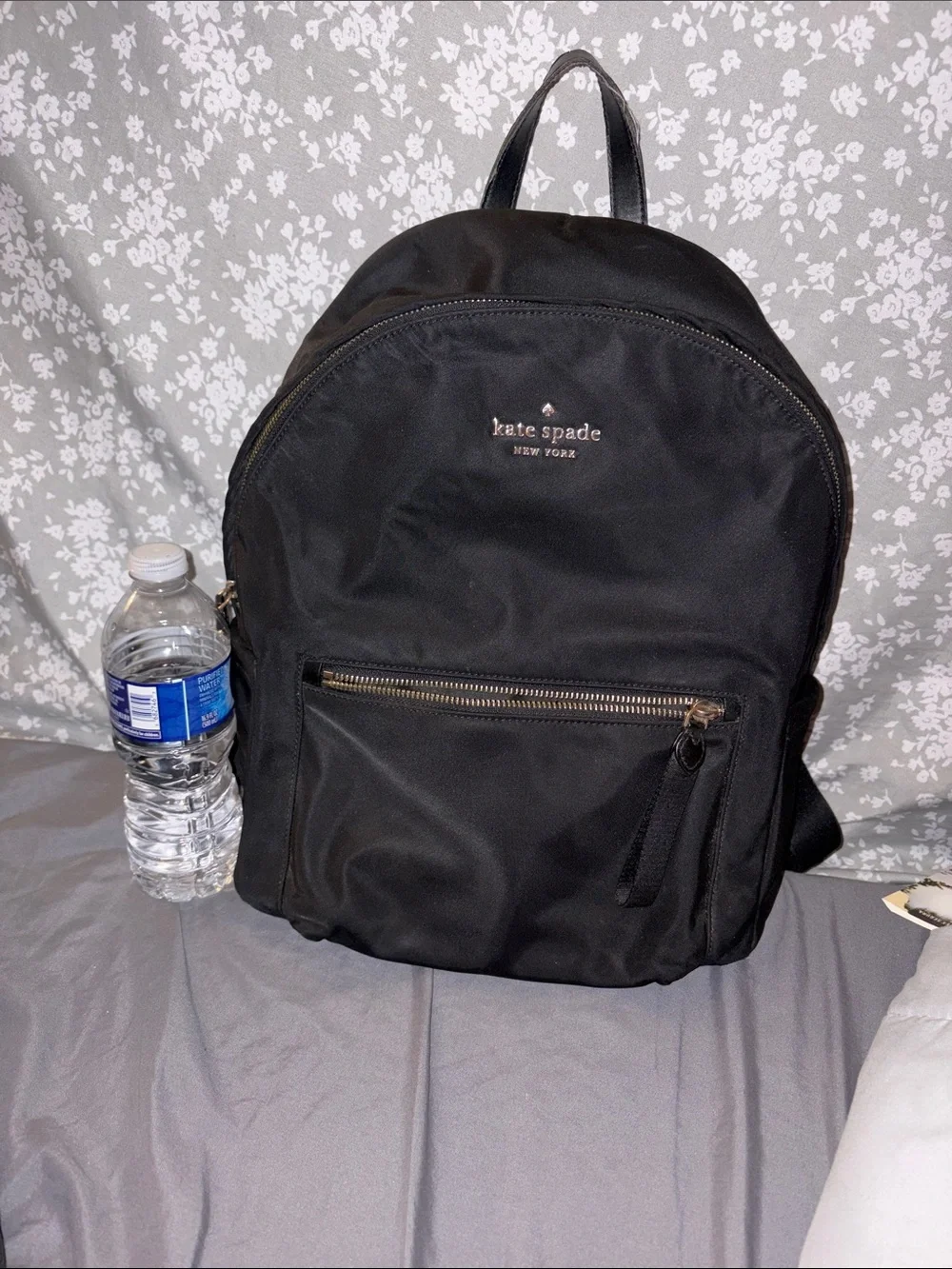 kate spade black nylon backpack with gold-tone logo